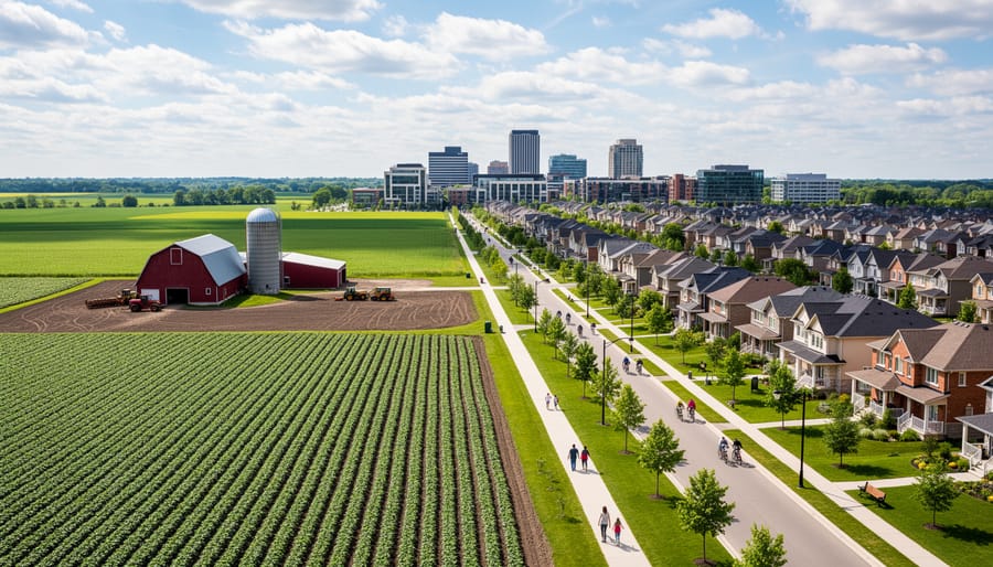 Aerial view of Halton farmland with suburban development visible in the distance